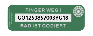 Sicherheits-Codierung EIN-Code bei YourBike inklusive Sicherheits-Codierung EIN-Code